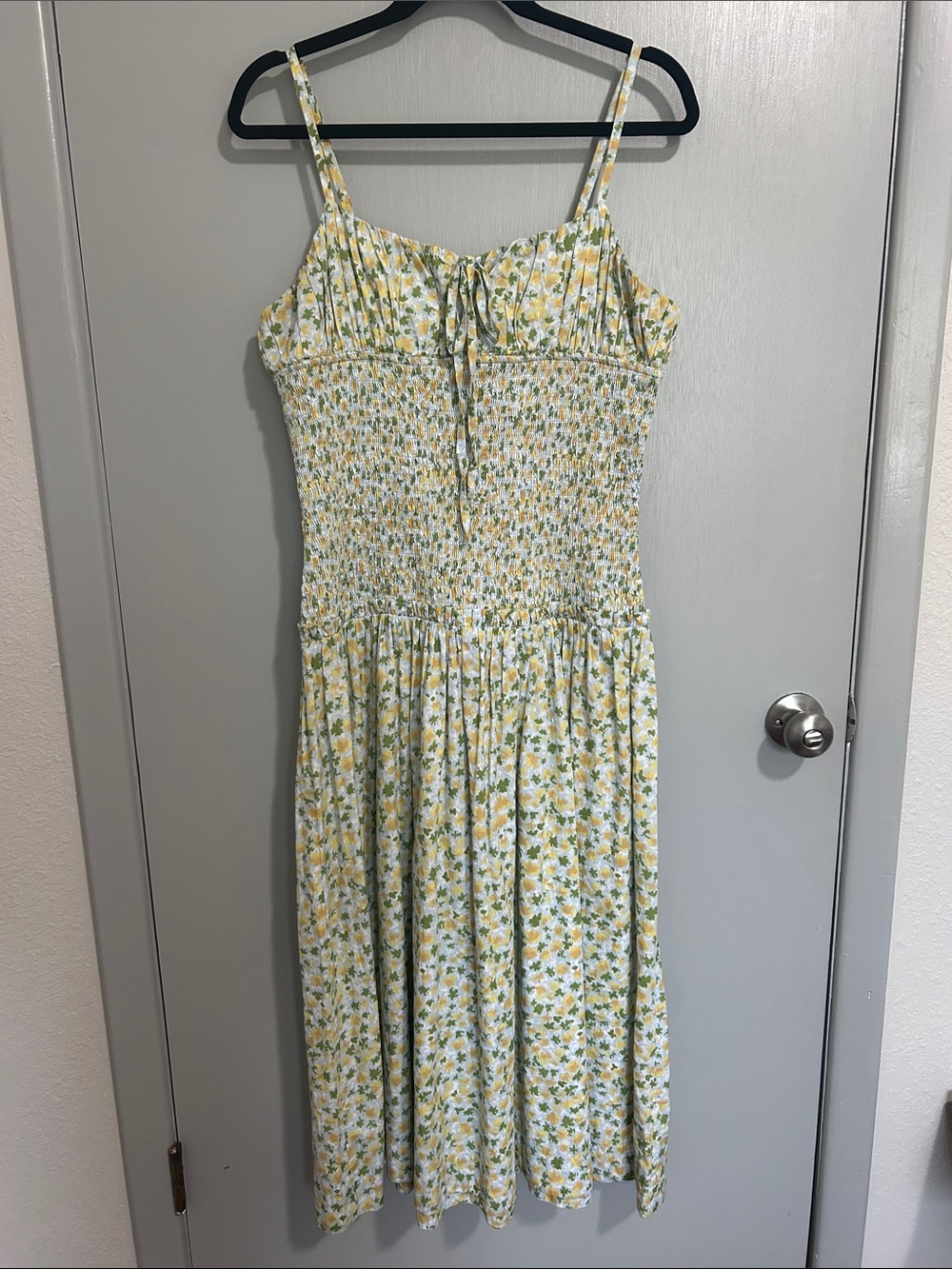 Free People Lavender Daze Smocked Floral Drop Waist Midi Dress L